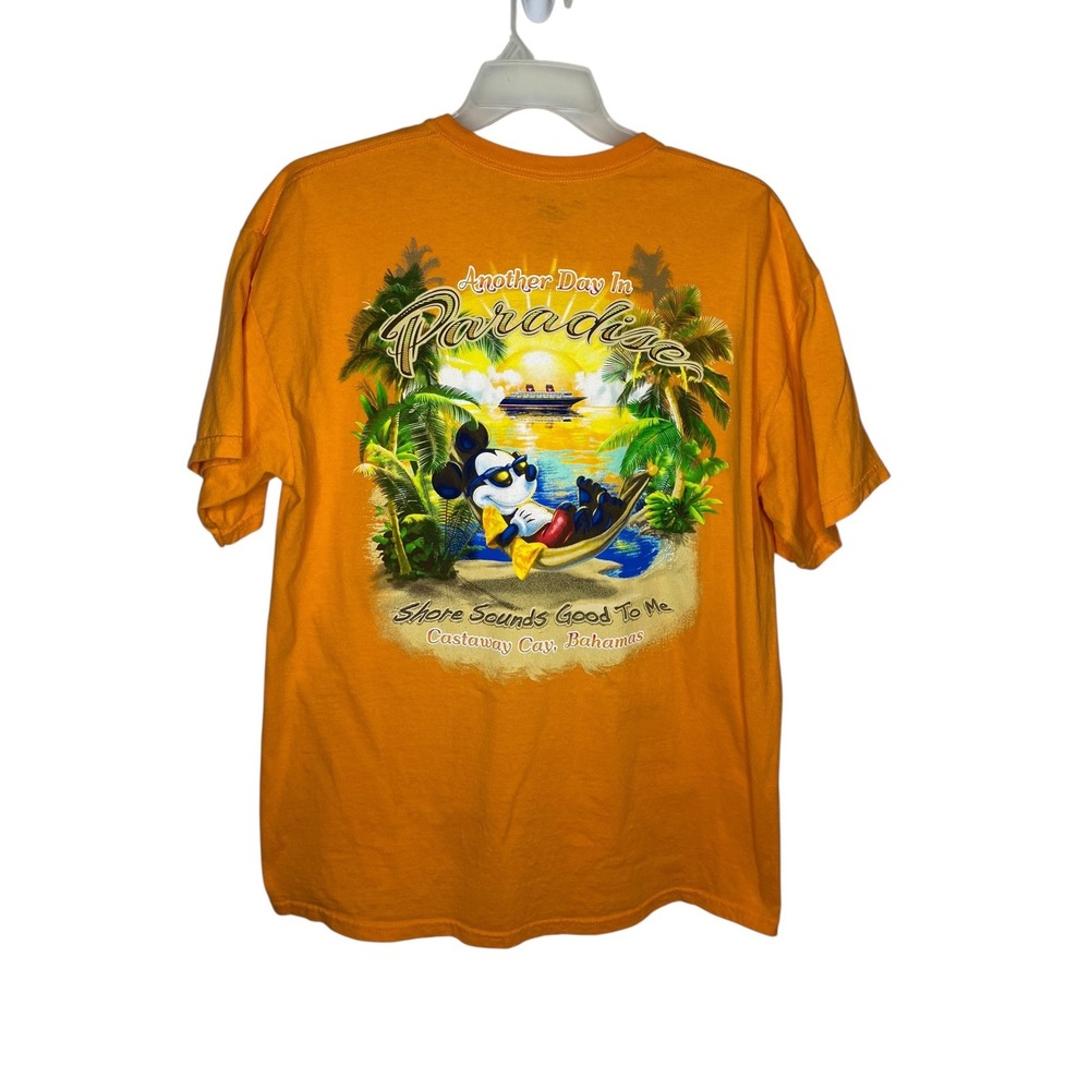 Disney Cruise Line Mickey Mouse Castaway Cay Bahamas Orange Graphic T-Shirt XL